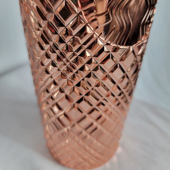 Starbucks Chrome Rose Gold Jeweled Metallic Silver Grid 2023 Holiday 24oz Venti - Picture 9 of 11